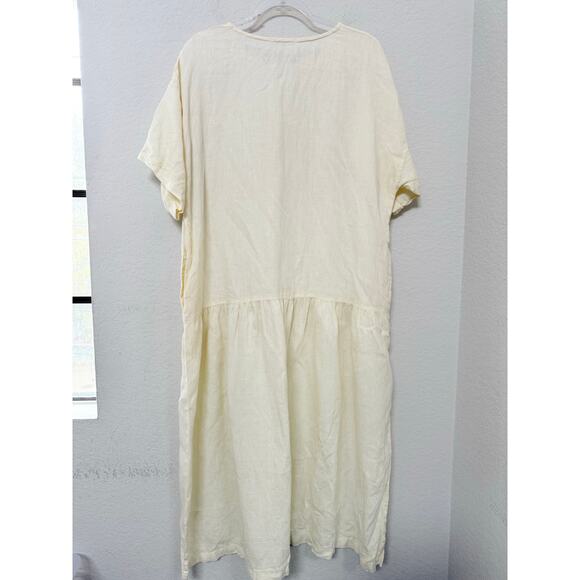 Black Crane Easy Dress Linen Crewneck Maxi Vanilla Size XS - Picture 3 of 7